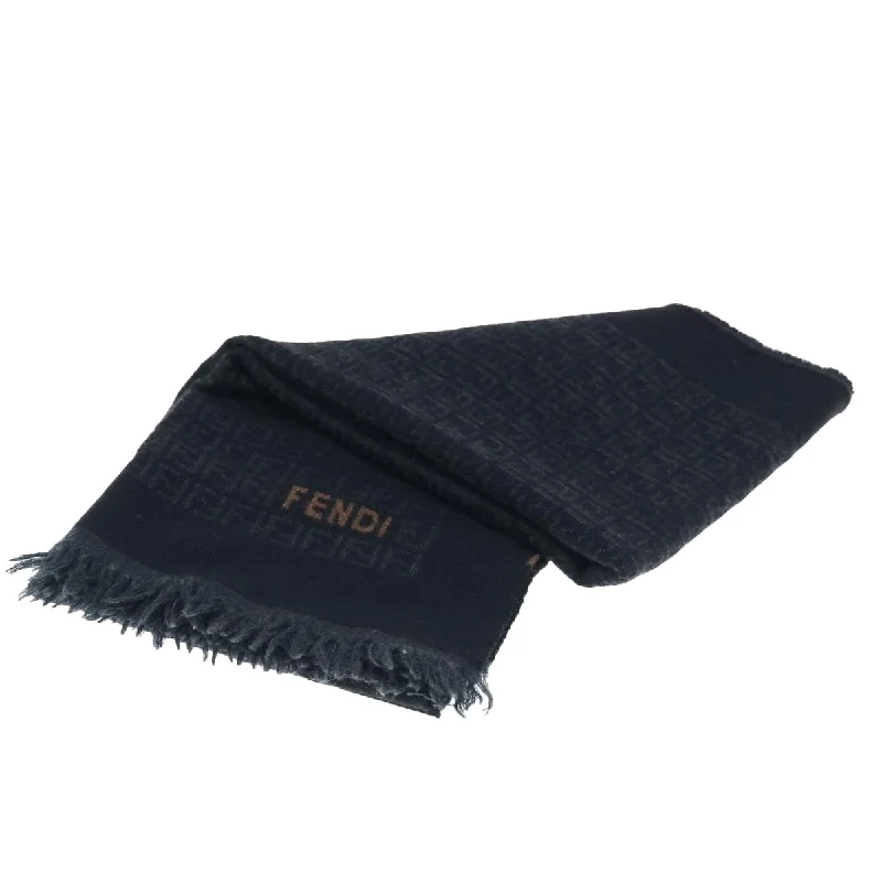 FENDI Zucchino Canvas Scarf Wool Black  ti1475