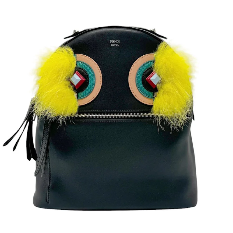 FENDI Backpack Bugs Monster Leather Fur Black Multicolor Silver Women's 8BZ035.88F n0475