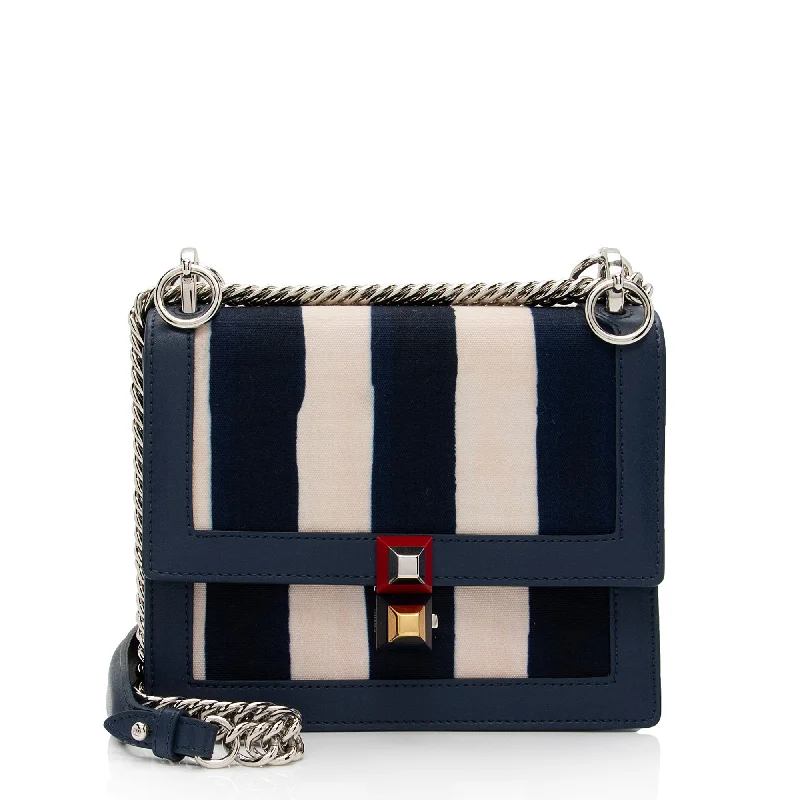 Fendi Calfskin Striped Canvas Kan I Small Shoulder Bag (SHF-yQIdt1)