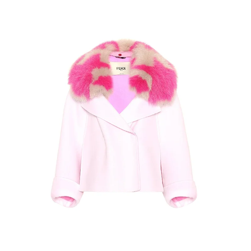 Fendi Fur Collar Cashmere Cape Jacket Women