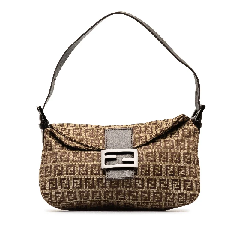 Fendi Zucchino Canvas Double Flap Shoulder Bag (SHG-dmMzhN)