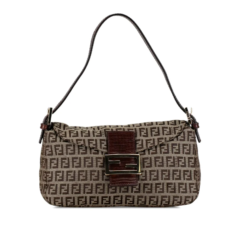 Fendi Zucchino Canvas Double Flap Shoulder Bag (SHG-mBkFfe)