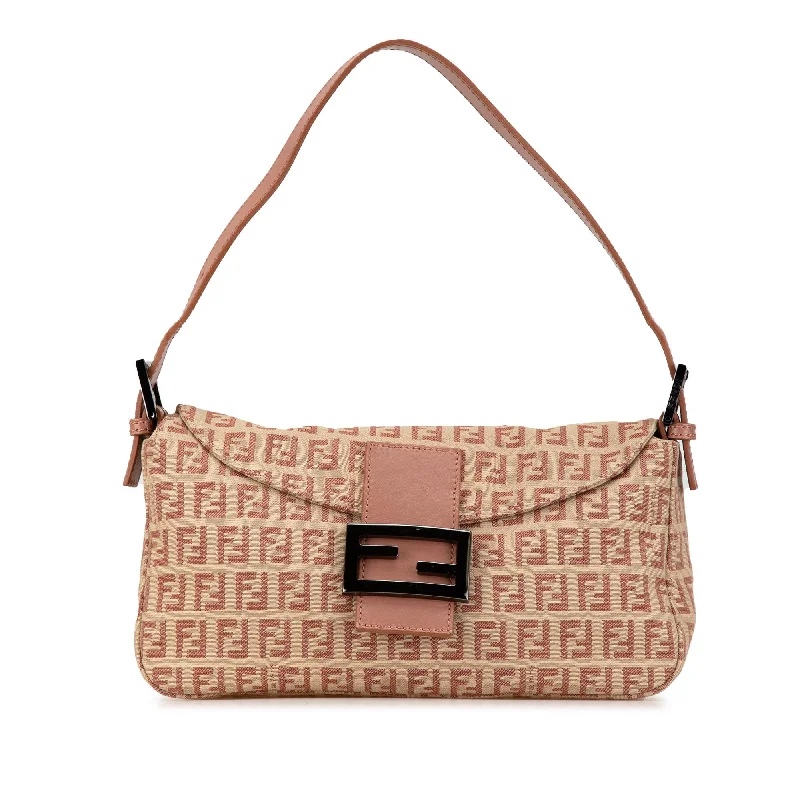 Fendi Zucchino Canvas Double Flap Shoulder Bag (SHG-LWyCwh)