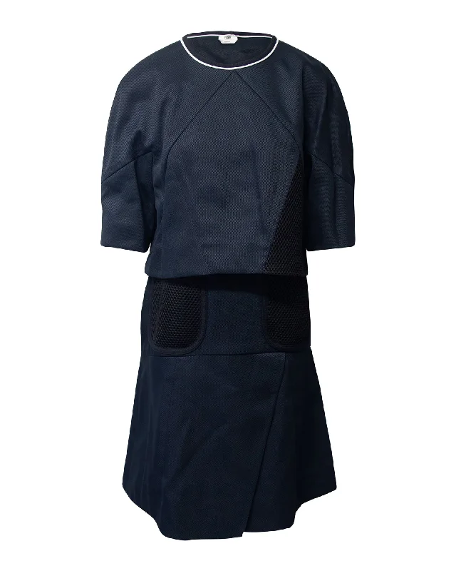 Fendi Dress with Cape and Mesh detail in Navy Blue Polyamide