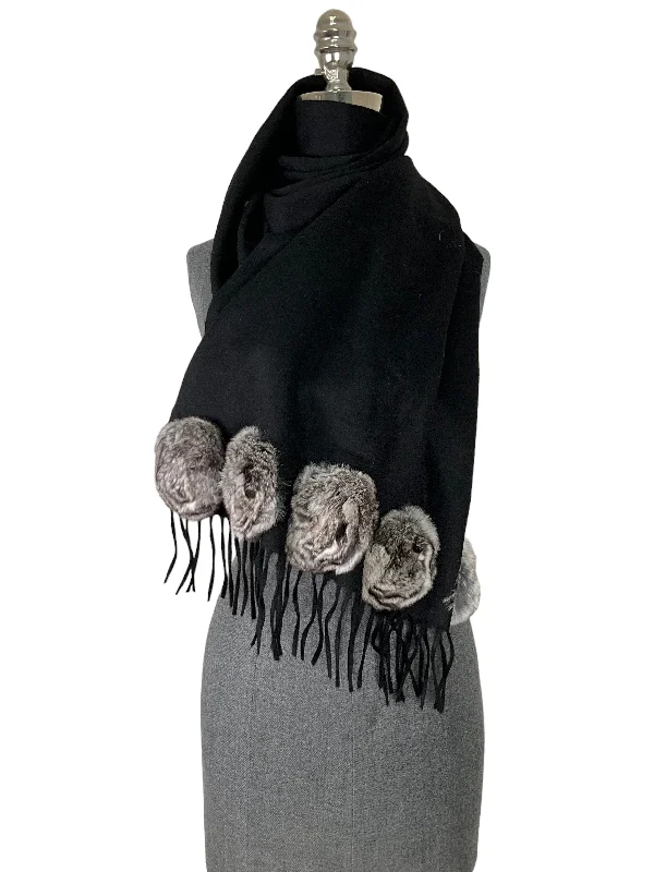 Fendi Black Wool Scarf With Fur