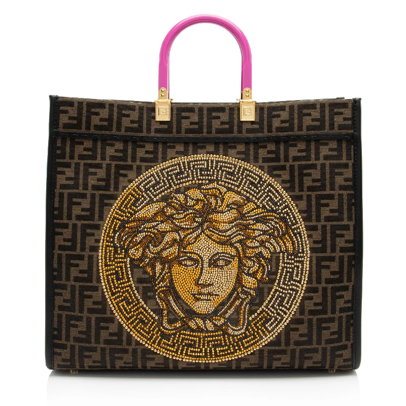 Fendi x Versace Zucca Medusa Crystal Sunshine Large Shopper Tote (SHF-Au7XmN)