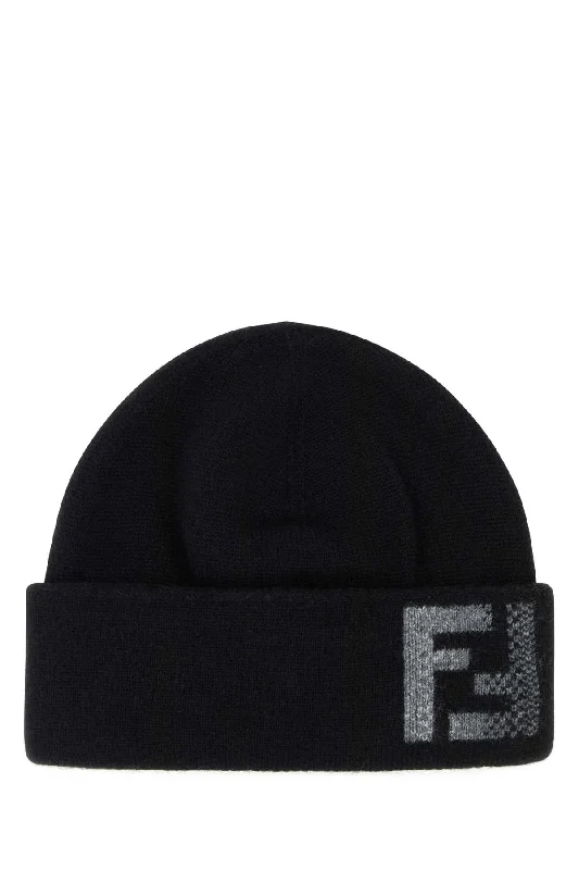 FENDI Stylish Black Wool Blend Beanie Hat for Men