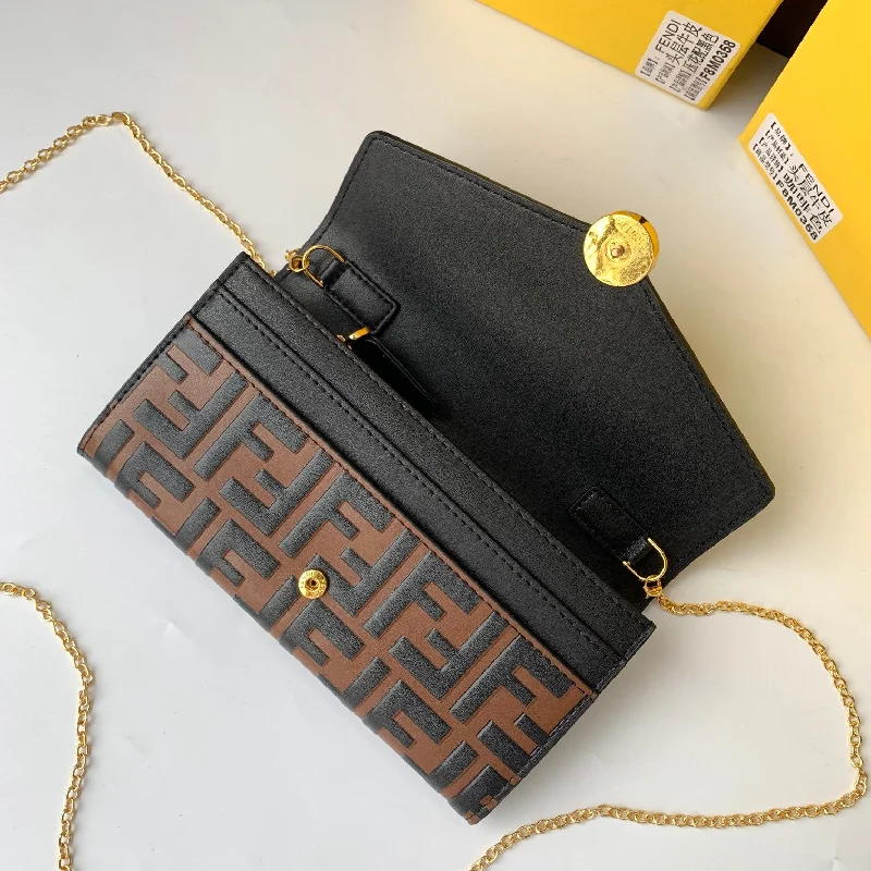 F8M0358 Fendi long wallet embosed black with reed color HANDBAG