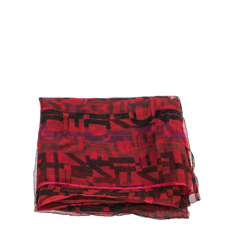 Fendi Red Fendi Letters Logo Silk Scarf