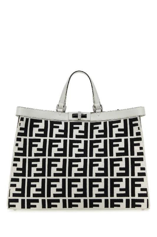 FENDI Embroidered Fabric X-Tote Handbag - 41 cm Width