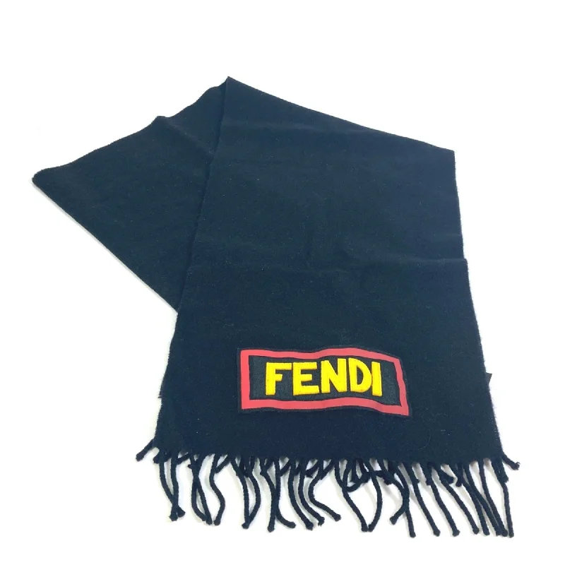 Fendi FXS124 apparel Logo patch Scarf Black