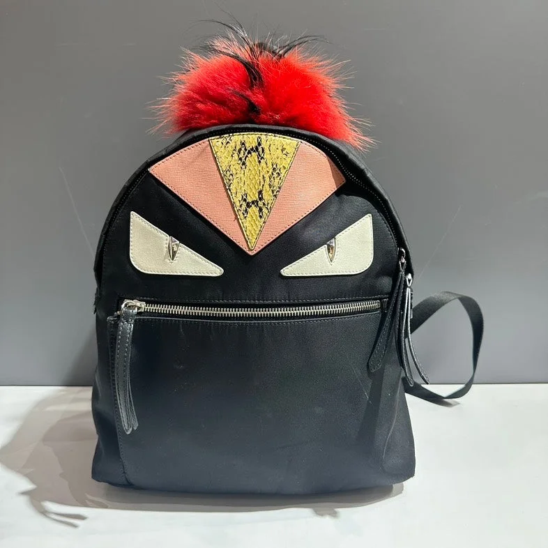 Fendi Monster Black Multicolor Nylon Fur Trim Backpack Medium