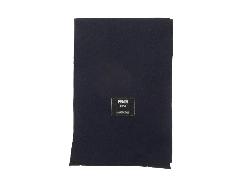 Navy & White Fendi Logo Cashmere Knit Scarf