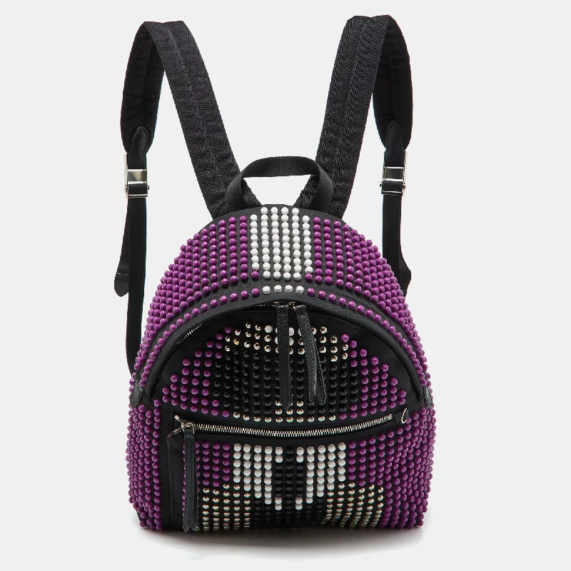 Fendi Black/purple Nylon Karl Beaded Backpack