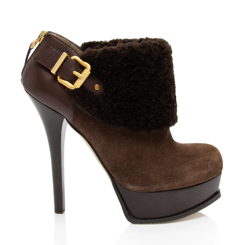 Fendi Suede Shearling Platform Ankle Boots - Size 9.5 / 39.5 (SHF-iHQvwi)