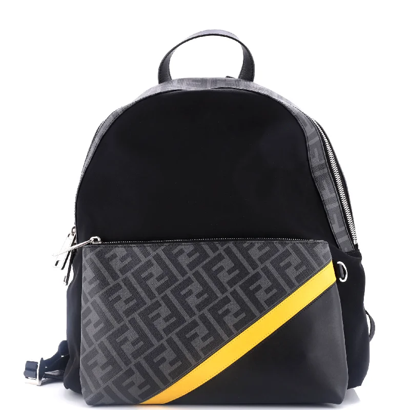 Front Pocket Backpack Nylon with Zucca Coated Canvas and Leather