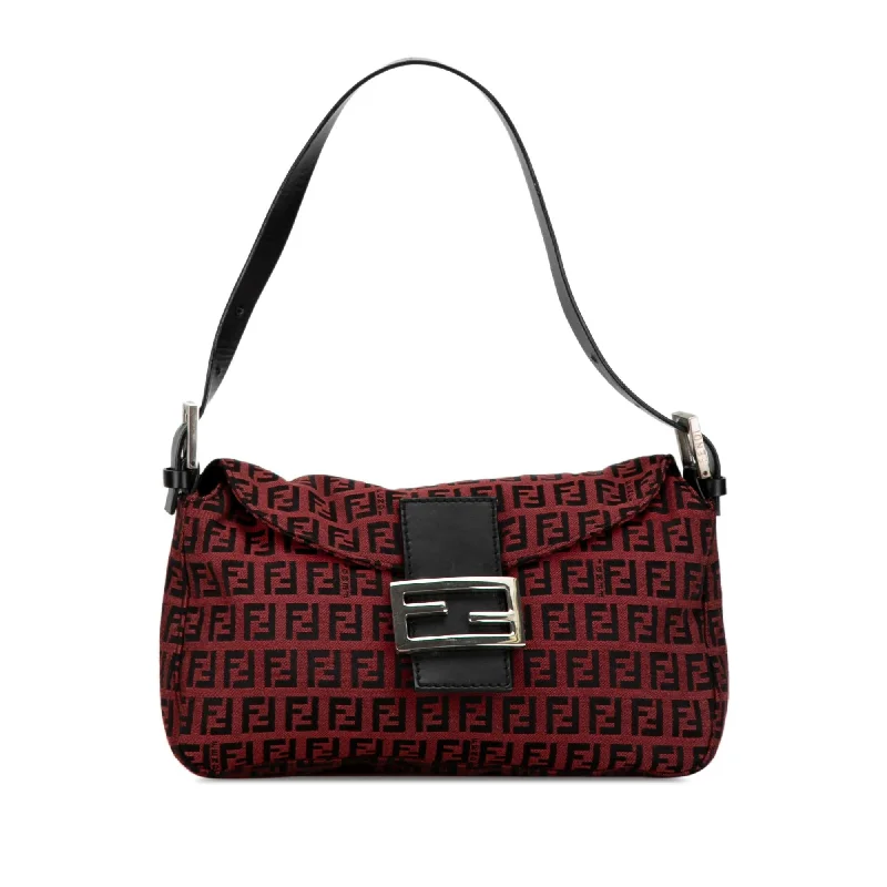 Fendi Zucchino Canvas Double Flap Shoulder Bag (SHG-nYl1sf)