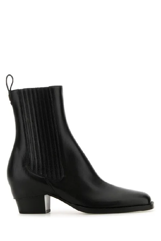 Fendi Woman Black Leather Ankle Boots