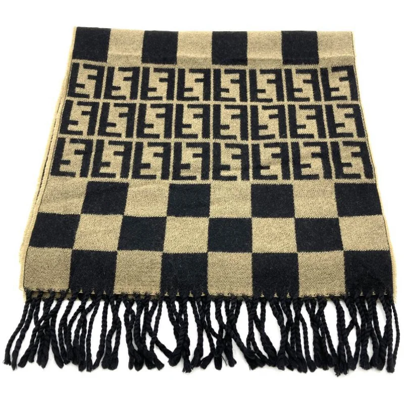 FENDI Zucca Striped Scarf Wool Beige Brown Black Women's