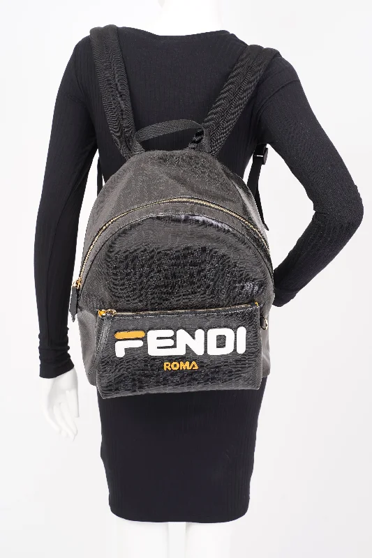 Fendi Fendimania Backpack Black / White / Orange Logo Coated Canvas