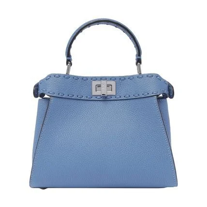 FENDI Light Blue Grained Leather Mini Handbag with Tone-on-Tone Stitching and Palladium Hardware