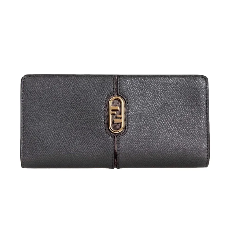 Fendi O'Lock Anthracite Gray and Python Print Leather Snap Continental Wallet