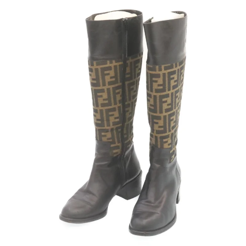 FENDI Zucca Canvas long boots Leather Brown Black  ar6412