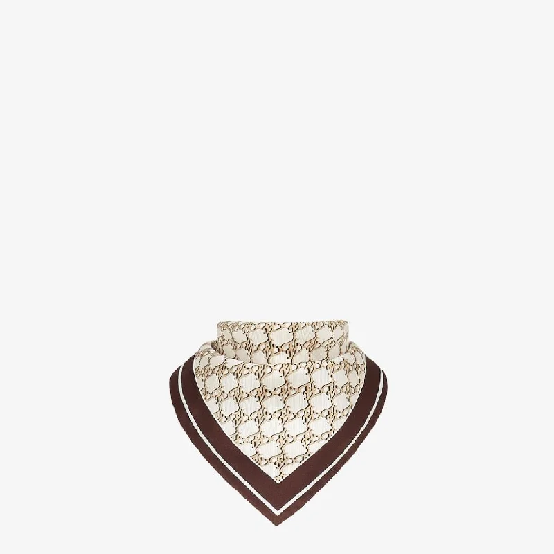 Fendi FF Karligraphy Print Brown and Ivory Silk Scarf 33 cm