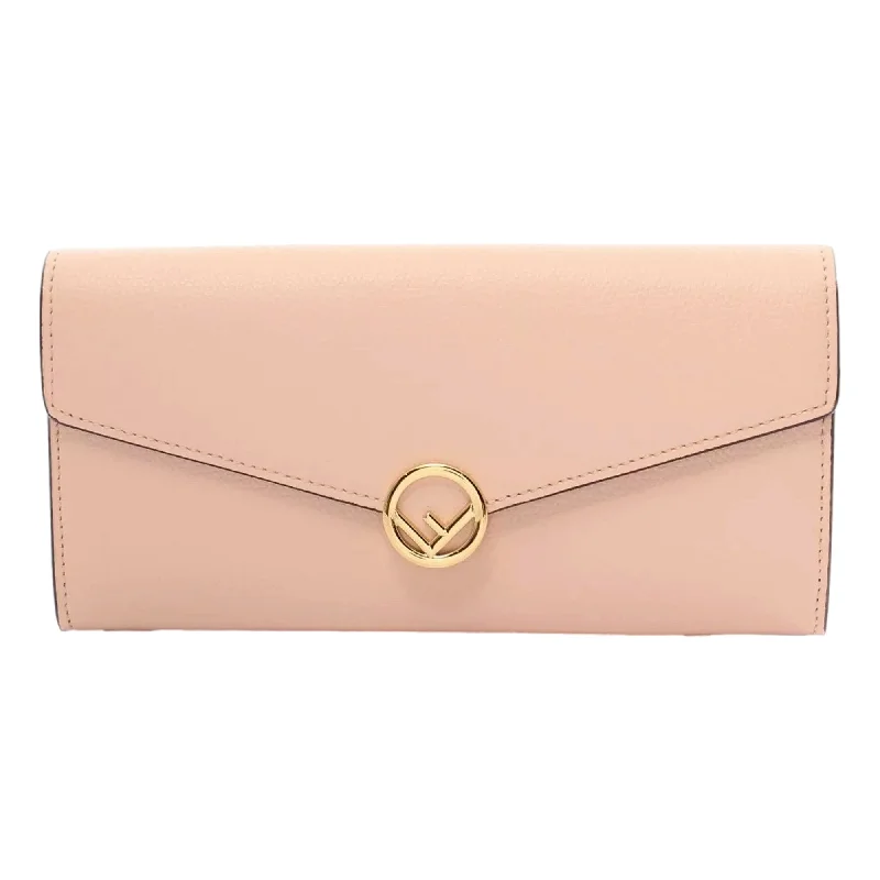 Fendi F Is Fendi Leather Long Envelope Womens Wallet Light Rose Beige Pink