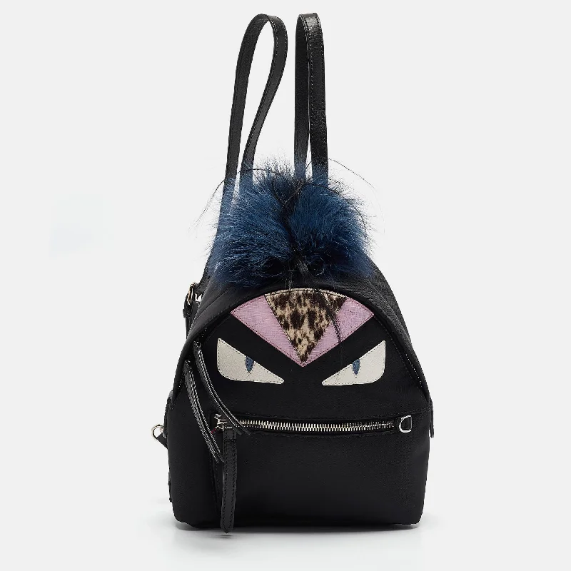 Fendi Black Nylon And Leather Mini Monster Eye Backpack