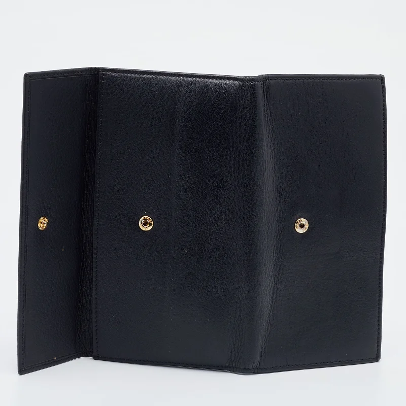 FENDI Black Leather Flap Continental Wallet