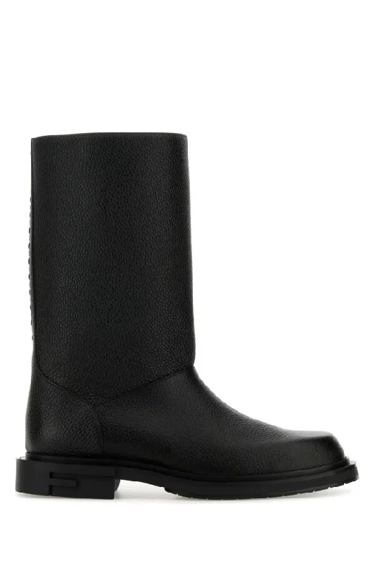 Fendi Man Black Leather Frame Boots