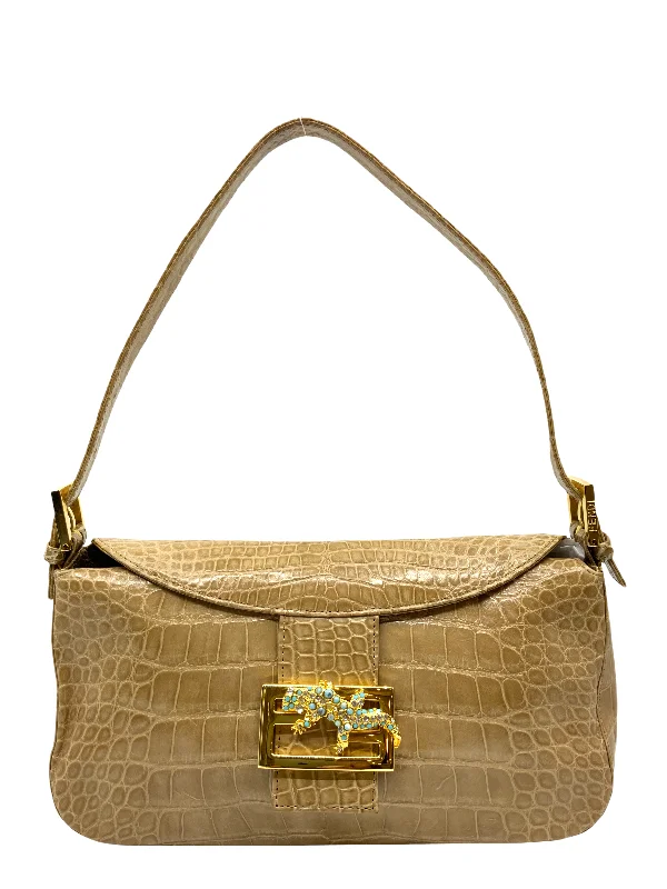 Fendi Crocodile Gecko FF Baguette Shoulder Bag