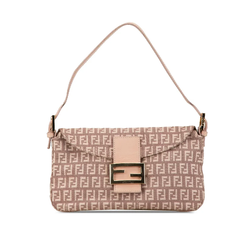 Fendi Zucchino Canvas Double Flap Shoulder Bag (SHG-W6URSq)