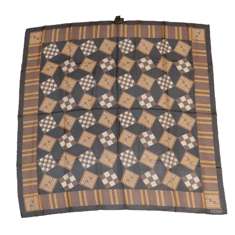 FENDI Zucca Scarf Silk Brown Black  ac1750