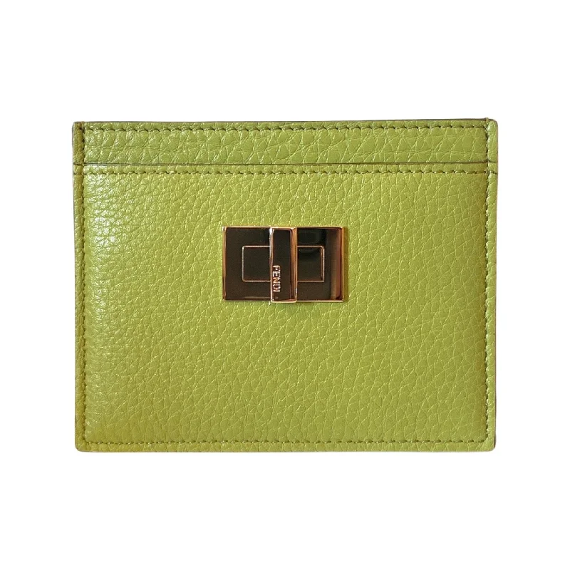 Fendi Peekaboo Kiwi Green Grained Leather Card Case Wallet