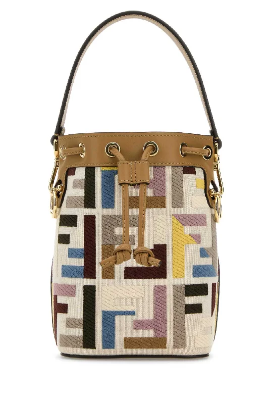 FENDI Mini Embroidered Canvas Bucket Handbag