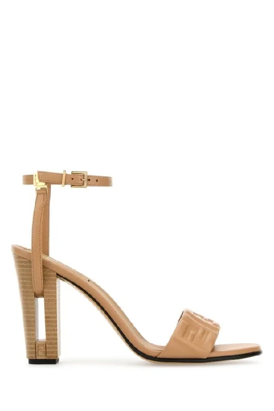 Fendi Woman Camel Leather Delfina Sandals