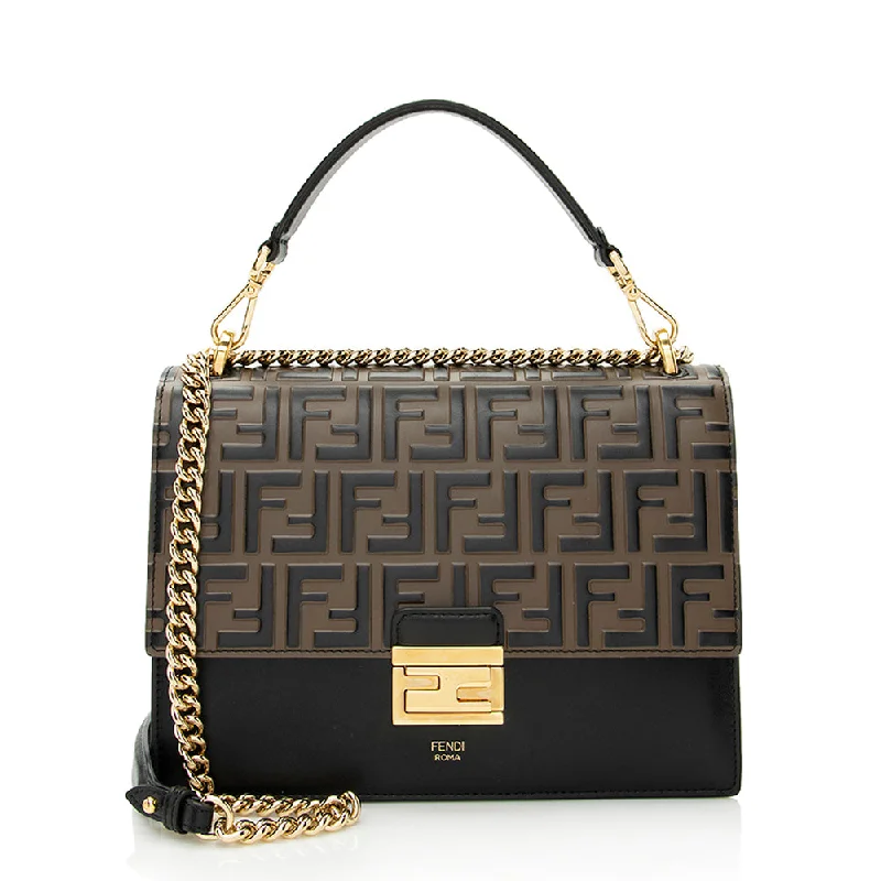 Fendi FF Embossed Calfskin Kan I Medium Shoulder Bag (SHF-21719)