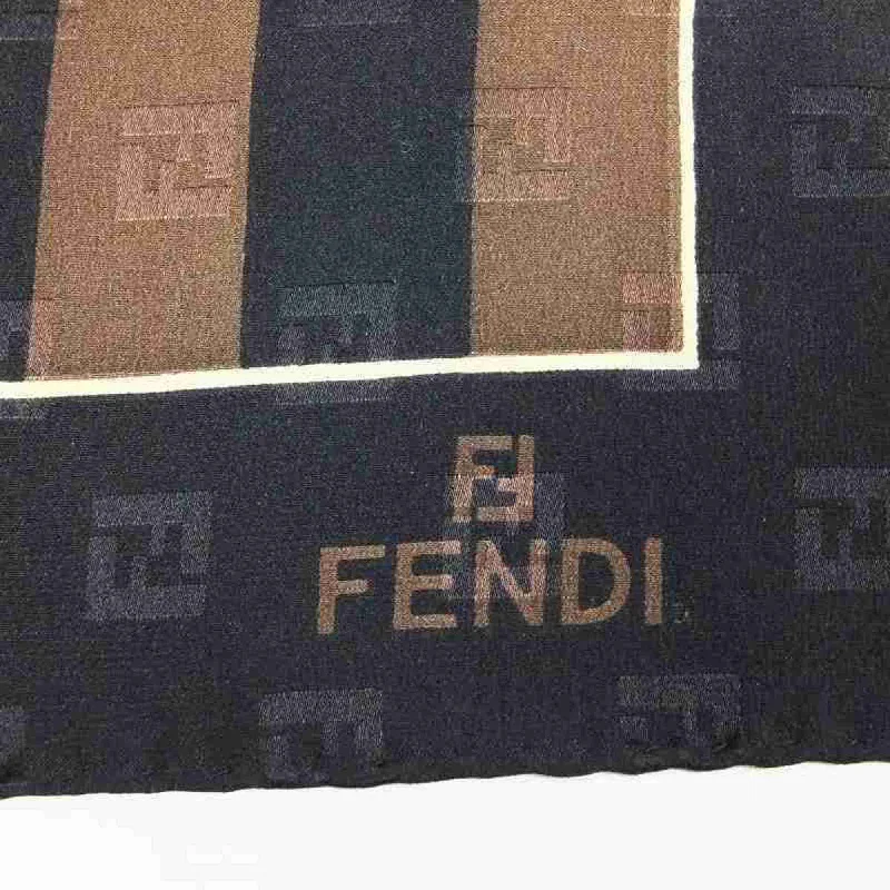 FENDI Scarf Brown Silk Border Stripe Dark Shawl Women's Fashion