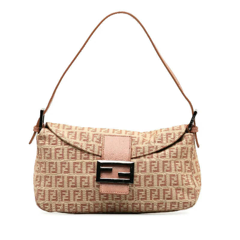 Fendi Zucchino Canvas Double Flap Shoulder Bag (SHG-Kqd5RW)