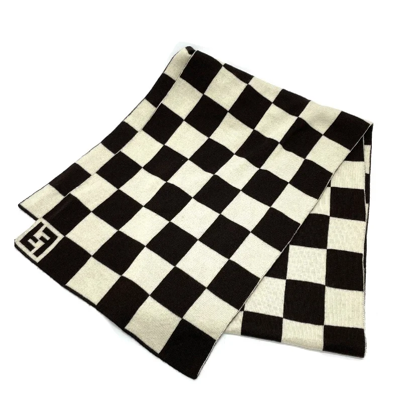 Fendi FF logo Gingham check Scarf Brown x White